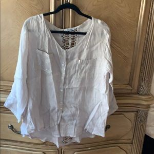 Beige linen button down shirt